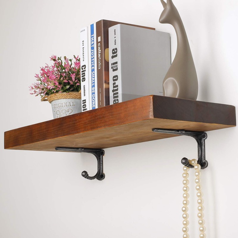 Shelf Brackets with Hooks 6 Inch, Heavy Duty Floating Shelf