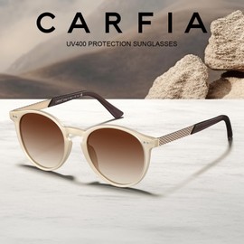 CARFIA Vintage Women's Sunglasses, High-Quality Round Polarised Glasses with 100% UV Protection, Frame: matt, lenses: colour gradient brown