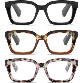 Readers for Women Oprah Style Square Reading Glasses with Spring Hinge Blue Light Blocking for Men Ladies:_3 Mix_3.5 x