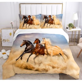 IUNTWEIE Horse Bed Linen 135 x 200.3D Horse Pattern Bedding Sets with Zip, Super Soft Comfortable Microfibre Bed Linen with 2 Pillowcases 50 x 75 (Horse-1, 135 x 200 cm)