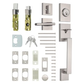 Nuk3y Haven Modern Handleset Front Door Entry Handle and Deadbolt with Reversible Inside Lever Trim (Square Hulk Lever Trim, Satin Nickel)