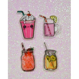 4 Quantity  - 1" x.5" Small Summer Lemonade Drinks Glossy Flat Back Resins