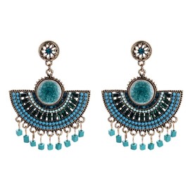 Fan Tassel Earrings, Fan-shaped Dangle Earrings for Women, Bohemian Beaded Fan Geometric Statement Fringe Earrings, Semicircle Earrings Flower Boho Jewelry, Cute Floral Drop Earrings for Girls