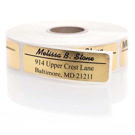 Modern Classic Rolled Return Address Labels with Elegant Plastic Dispenser - Gold Foil