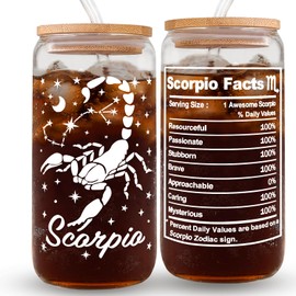FatWongcoi Scorpio Gifts - Scorpio Birthday Gifts for Women - Zodiac Coffee Cup For Coworkers - 16oz Astrology Star Sign Glass Cup with Lid - Constellation Tumbler for Mom Boss Lady