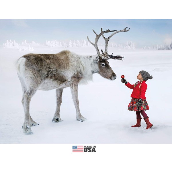 Little Girl and Reindeer Christmas Cards Boxed With Envelopes Set of 12 Holiday Cards and 12 Envelopes. Made in USA.