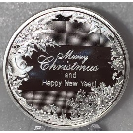 * Santa & Reindeer North Pole Merry Christmas Happy New Year Silver Plated Coin