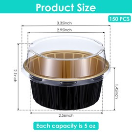 150 Pack Aluminum Foil Baking Cups, 5oz Cupcake Tins with Lids, Disposable Foil Cupcake Liners with Lids for Desserts, Puddings, Creme Brulee