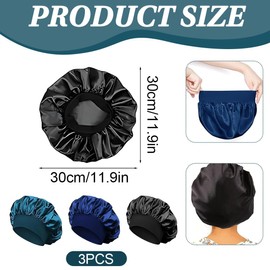 DHJWDUX 3 Stück Schlafen Bonnet Schlafhaube Seide Seidenhaube Zum Weiche Und Bequeme Satin-Schlafmütze Seide Mit Gummizug Für Damen Und Mädchen Navy Loch Blau. Schwarz