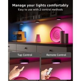 USB Rechargeable RGB Puck Lights with Remote, 2400mAh Color Changing Battery Powered Tap Light Classroom Magnetic Push light Stick On Closet lamp Wireless LED Shelf Lighting Under Cabinet Touch Lights