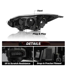 Bingbingmotor Headlight Assembly for 2012 2013 2014 Ford Focus [Factory Halogen Type] OEM Headlamp Replacement, Chrome Housing & Amber Reflector