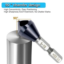 YUENTOEN 4Pcs Countersink Chamfer Tool Set, M35 Cobalt TiAlN Coated 1/4 Hex Shank 90-Degree Countersink Bits for Wood, Metal, Plastic