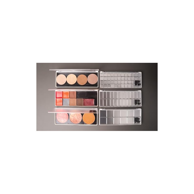 PALETA MAGNÉTICA PROFESIONAL MEDIANA VACÍA PARA MAQUILLAJE CON TAPA TRANSLÚCIDA.