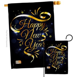 Ornament Collection New Year Gold Happy Garden House Flags Set Winter Clock Countdown Champagne Party Fireworks Celebrate Small Decorative Gift Yard Banner Double-Sided Made in USA 28 X 40