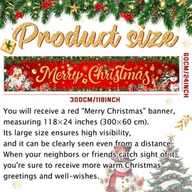 Christmas Decorations Red Merry Christmas Banner Hanging Yard Sign Xmas Santa Claus Snowman Reindeer Home Wall Decor for Garden Outdoor Indoor Birthday Holiday Party Supplies 118 X 23 Inches