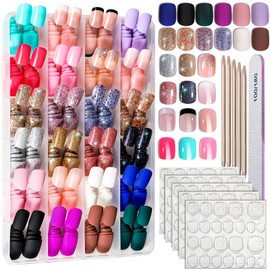 FANDAMEI Press on Nails, 24 Colors 576PCS Press on Nails Short Square Matte Glossy. Glitter Nails Short Round. Natural Fit Lightweight Fake Nails Natural for Nail Art