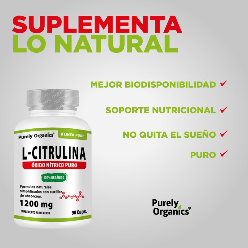 Precursor de óxido nítrico puro, vasodilatador natural. L Citrulina 1200