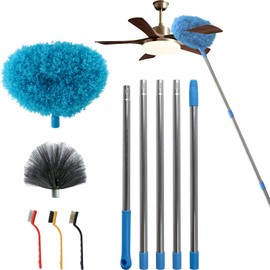 Extendable Duster with Cleaning Brushes Set, 17-88 Inch Telescopic Handle, Microfiber Head for Ceiling Fan, AC, Door, Wall, Blue