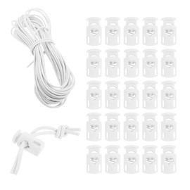 Mandala Crafts White Shock Cord & Plastic Cord Locks for Elastic Drawstring Clips - Bungee String & Spring Toggle Cord Ends Stopper Clamps for Shoelace Paracord
