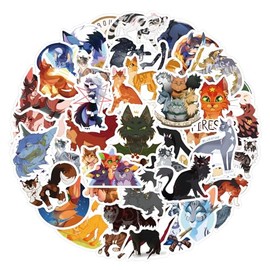 60 calcomanías de gato de guerreros para niños, adolescentes y adultos, calcomanías de dibujos animados para niños para botellas de agua, laptop, equipaje, álbum de recortes, calcomanías de vinilo impermeables Asverbet