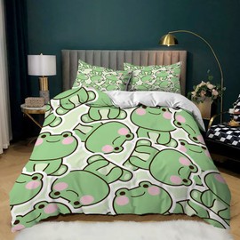 AILONEN Frog Duvet Cover Set,Cartoon Frog Bedding Set Full Size,Comforter Cover Set for Teens Boys Kids Girls,1 Quilt Cover 2 Pillowcases 3 Piece