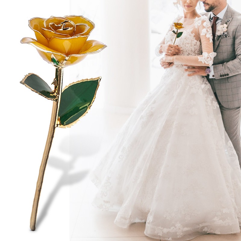 24K Gold Plated Real Rose Yellow Rose with Base Valentine's