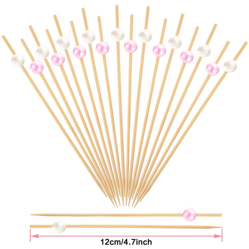 Blulu 200 Pieces Cocktail Picks 4.7 Inch Fruit Sticks Pearl