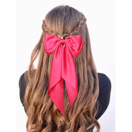 Satin Big Hair Bows Clips for Women Large Bows with Long-Tails Hot Pink Hair Clips for Bows Girls Hair Accessories Wedding Prom Costume Party Daily Outfits,Pack of 2