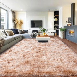 Pionblank 8x10 Rug for Living Room, Fuzzy Plush Large Area Rug, Fluffy Modern Shag Non Slip Soft Furry Carpet for Bedroom Kids Room Nursery Teens Dorm Home Decor, Tie-Dyed Beige