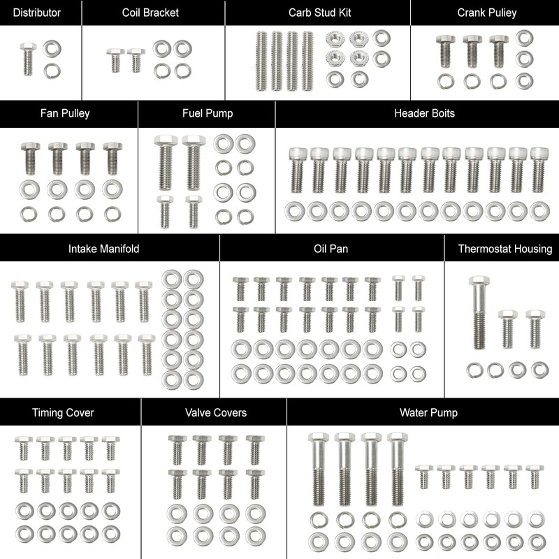 Stainless Steel Small Block Engine Hex Bolt Kit Compatible with