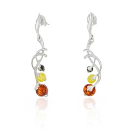AMBEDORA Women's Silver Earrings mod.1570 with Amber, Baltic Amber in Colour Cognac, Green, Lemon, Sterling Silver 925, Gift for Women, Sterling Silver, Amber