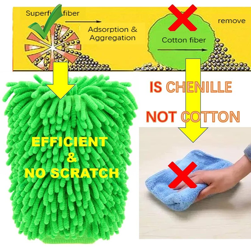 QUALIALL, Green Chenille Microfiber Dusting Mitt, 10.5x8 Inch, Electrostatic, Reusable,