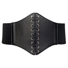 eVogues Plus size Faux Leather Corset Style Wide Elastic Belt Black - One Size Plus