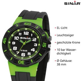 Sinar Wristwatch - Analog Youth Watch - with Rotation Ring and Backlight - Neon Green