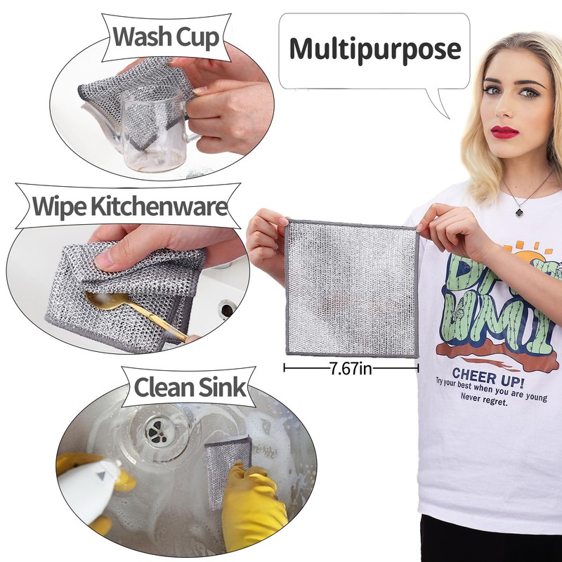 Nanaborn Wire Dishwashing Rags for Wet 12pcs Multipurpose Non-Scratch Kitchen