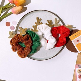 Minkissy 4 x Christmas Hair Bobbles Reindeer Antlers Hair Scrunchie Ropes Christmas Season Elastic Hair Bands Christmas Hair Accessories for Women Girls