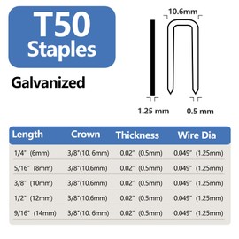 SITLDY Heavy Duty T50 9/16 inch Length Staples 700-Count, 3/8" Crown 20 Gauge Galvanized, for Pneumatic, Electric, manual T50 Stapler Gun