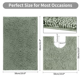 LUSCHEER 2 Piece Bath Mat Set, Luxury Chenille Ultra Soft Plush Non Slip Rug and Toilet Mat, Water Absorbent Machine Washable for Bathroom Floor (Grey, 80 x 50 cm + U Shaped 50 x 50 cm)