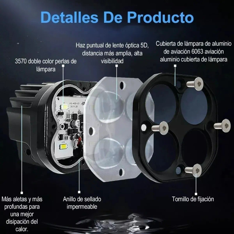 Faros De Lupa Doble Color Universal De 28000 Lúmenes