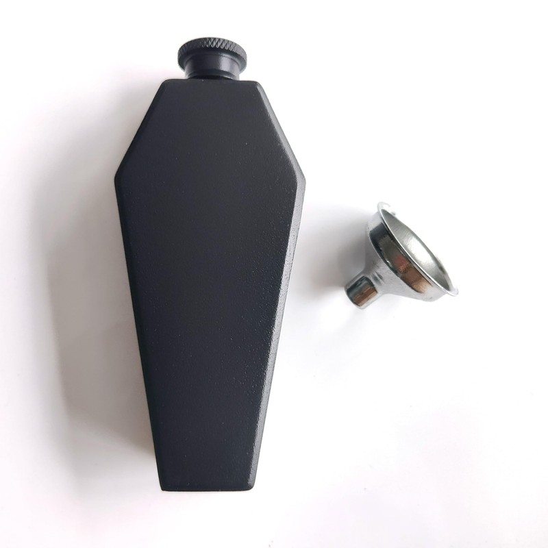 CNFLASK Black Powder Coat Hexagon Coffin Flask 304 Stainless Steel