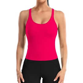 ATTRACO Crop Workout Tops for Women Basic Brami Tops Pilates Yoga Padded Tank Top Bright Red L