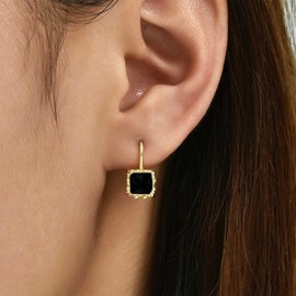 Dervivea Boho Square Crystal Earrings White CZ Dangle Earrings Sparkling Rhinestone Earrings Gold Crystal Bridal Earrings Jewellery for Women and Girls, Zinc, No Gemstone