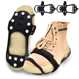 Spikes for Shoes, Taozoey Crampons with 11 Teeth, Shoe Spikes, Non-Slip Shoe Spikes, Shoe Claws, for Winter, Outdoor Sports and Mountaineering, Ice Grips for Women, Men and Children