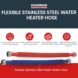 CMI Inc - 24 Inch Flexible Stainless Steel Water Heater Hose with 3/4 Inch x 3/4 Inch Female Iron Pipe Thread, Corrugated Line Fittings for Hot & Cold, Blue and Red Color Coded Pipes - 2 Pack