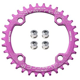 Bynccea Round Chainring 104 BCD 32T 34T 36T 38T Narrow, Wide Single Chain Ring with 4 Pieces Sprocket Screws 8 9 10 11 12 Speed for Road Bikes, MTB BMX Bicycle