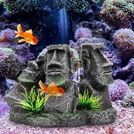 POPETPOP Easter Island Moai Statues Aquarium Decorations Betta Fish Moai Decor Resin Easter Moai Island Figure Fish Tank Ornament Freshwater Saltwater Tank Decor