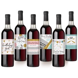 60th Birthday Wine Bottle Labels, Set of 6 Waterproof Labels, Birthday Gifts For Her, 60th Birthday Party Decorations, Ideas and Supplies