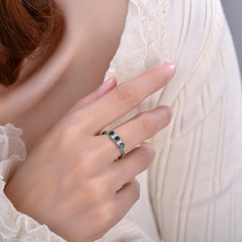 925 Sterling Silver Emerald Cz 3 Stone Trilogy Promise Ring size J K L M N O P Q R S - MAY BIRTHSTONE (Q)