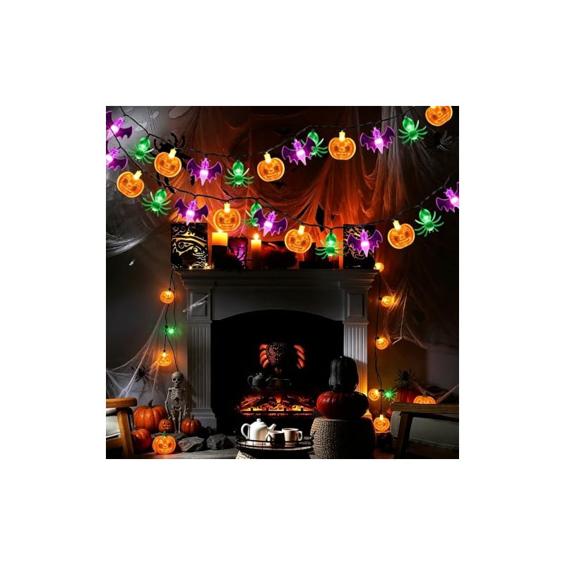 2 Piezas luces led Halloween,16 m x 80 luces LED,calabaza,araña,murciélago