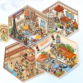 New 4PCS Fun DIY Stickers Scene，Cute 3D Korean Cartoon Scene Sticker for Adult and Children Relief Stress Pass The Time，Mini House Sticker with Tweezers(02)